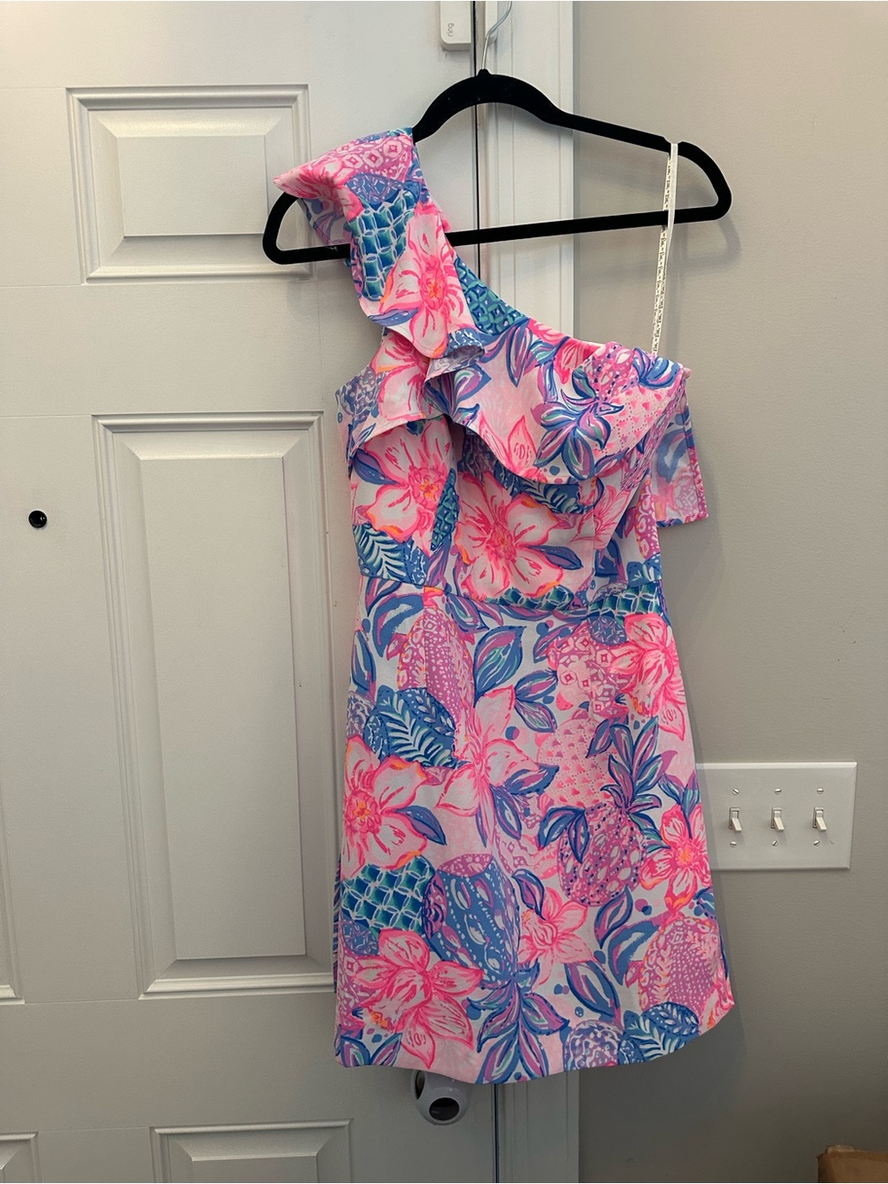 Lilly Pulitzer Girls Pink & Blue One-Shoulder Ruffle Floral Dress
